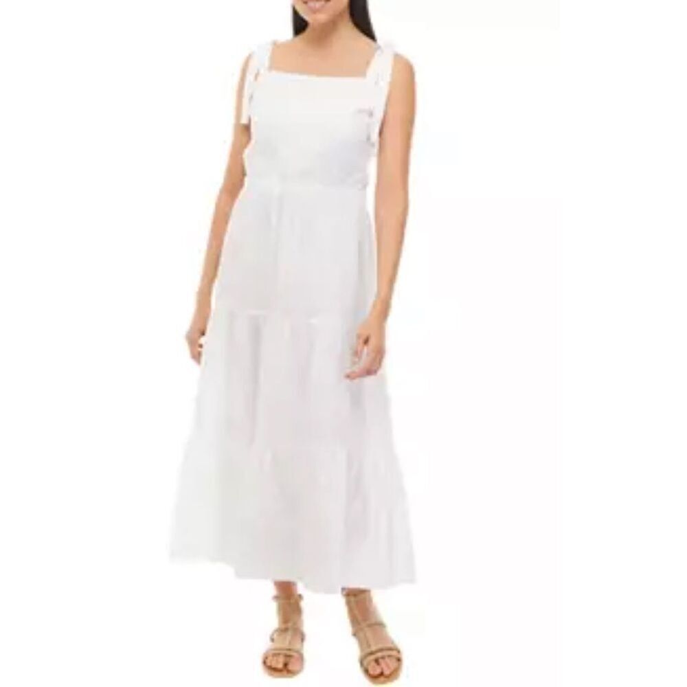 The Limited Tiered Maxi Dresss size XL White Linen Blend Cottage Beachy Coastal